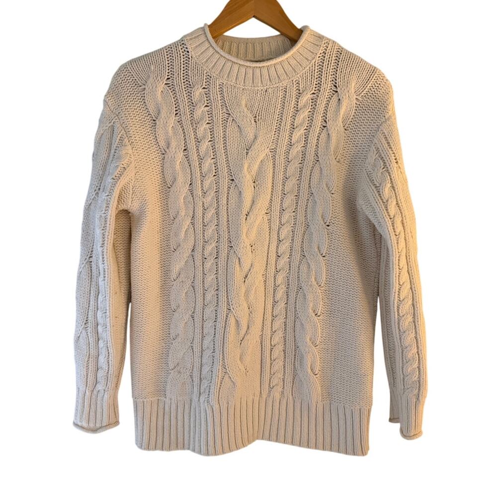 Banana Republic Snow Day Cable Knit Sweater Small Oversized Cream Cotton Wool